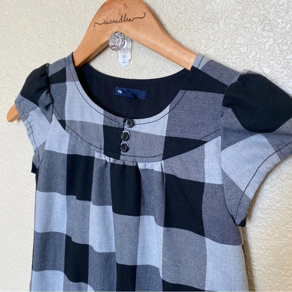 Gap Kids black and white‎ buffalo check dress lined small 6-7 plaid